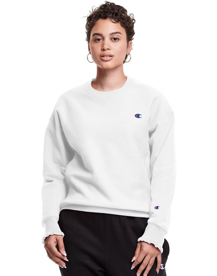 Champion Dame Sweatshirt Hvide - Reverse Weave Crew C Logo - Danmark EBD-086419